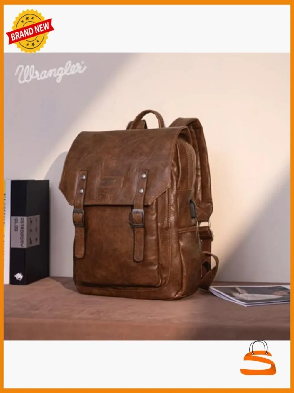 Vegan Leather Laptop Backpack with USB Charging Port, 17.3